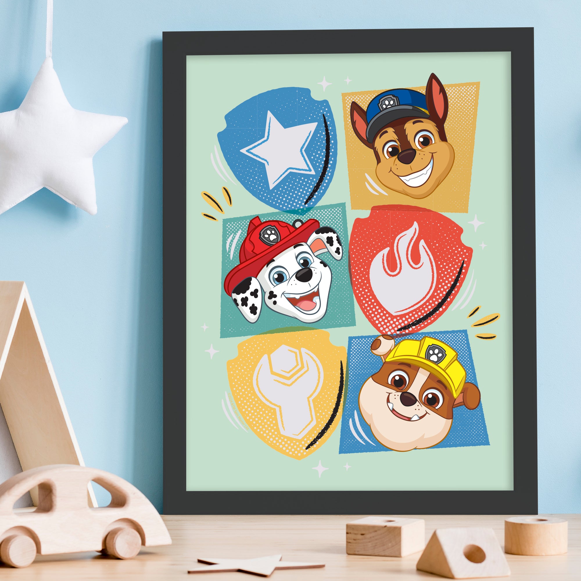 Paw Patrol Print - Chase Marshall and Rubble Heads and Icons Poster Wa