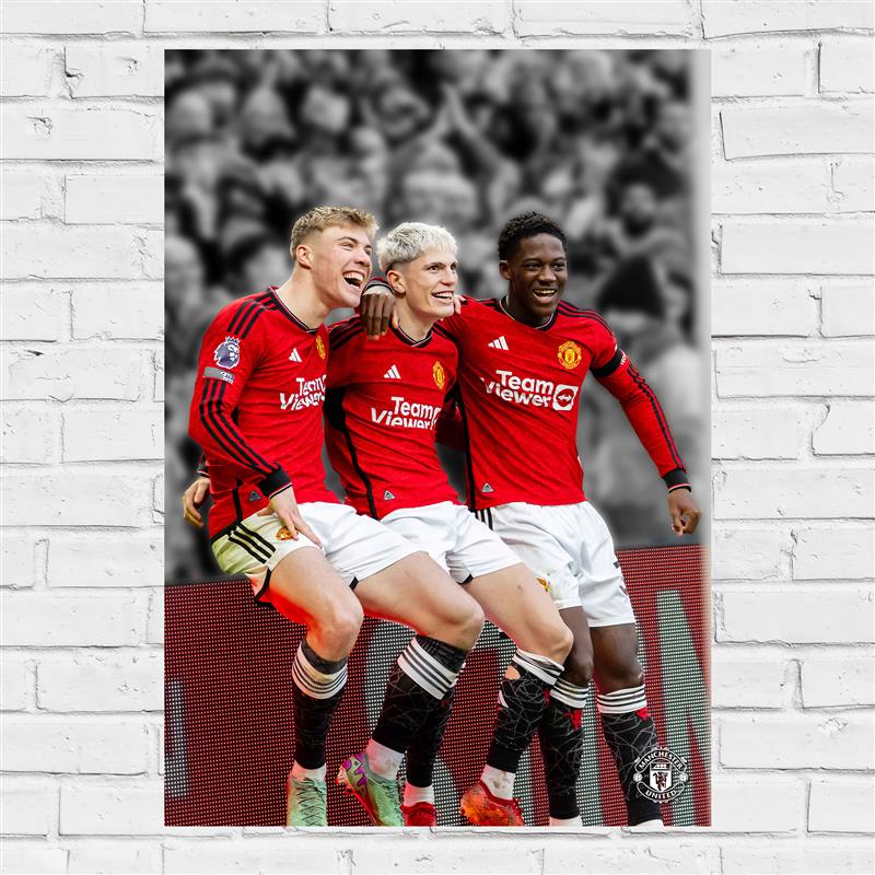 Manchester United FC Print - Trio Goal Celebration Poster Football Wall Art