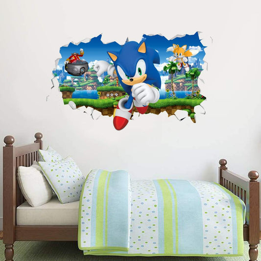 Sonic The Hedgehog - Doctor Eggman Chasing Sonic and Tails Broken Wall Sticker