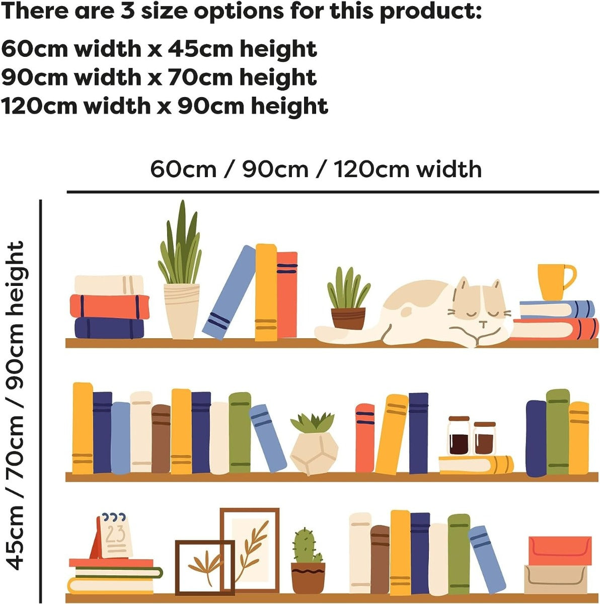 Shelves Books Plants Cat Wall Sticker