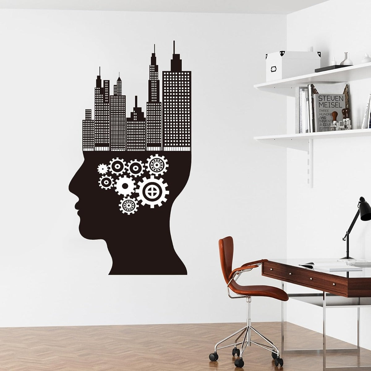 Head Cogs & Buildings Wall Sticker