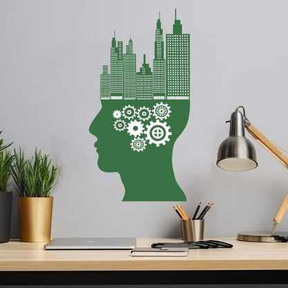 Head Cogs & Buildings Wall Sticker