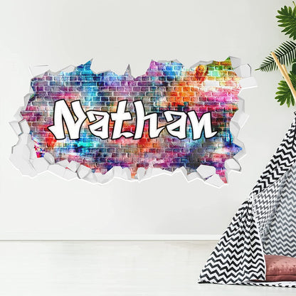 Graffiti Name Wall Sticker Broken Wall Rainbow