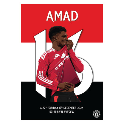 Manchester United FC Print - Amad Derby Goal Illustration Poster Football Wall Art