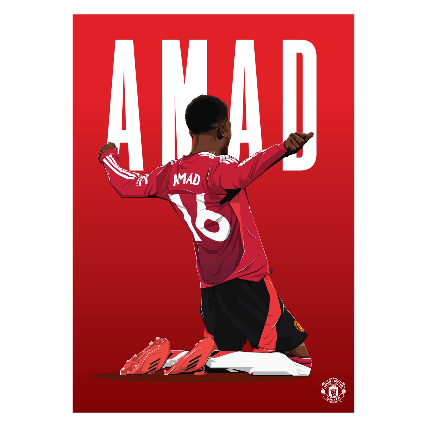 Manchester United FC Print - Amad Illustration Poster Football Wall Art