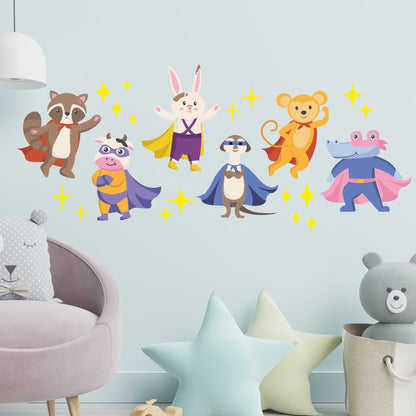 Animal Character Set - Superhero Animals Set Wall Stickers