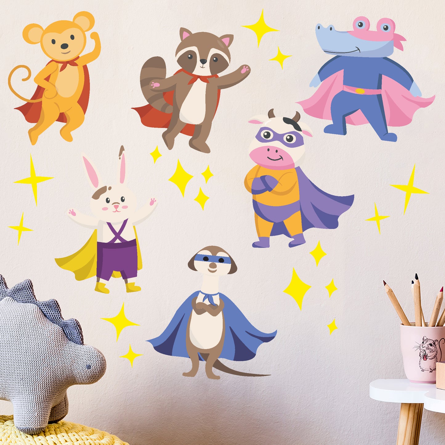 Animal Character Set - Superhero Animals Set Wall Stickers