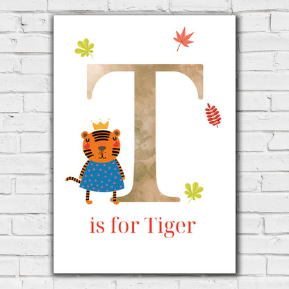 Animal Letter Print - T is for Tiger Poster Wall Art