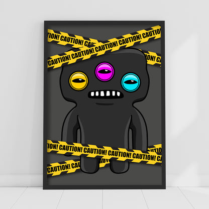 Fuggler Wall Art Print - Annoyed Alien Black Caution Poster