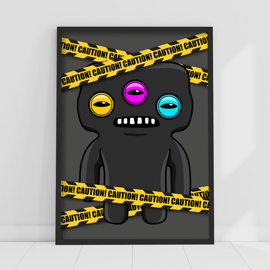 Fuggler Wall Art Print - Annoyed Alien Black Caution Poster