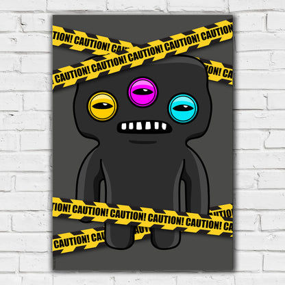 Fuggler Wall Art Print - Annoyed Alien Black Caution Poster