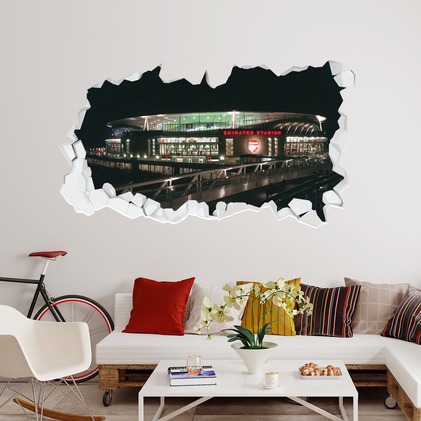 Arsenal Football Club - Smashed Emirates Stadium Outside View Mural + Gunners Wall Sticker Set