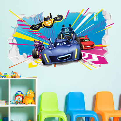 Batwheels™ Wall Sticker - Group Bursting Through Broken Wall Decal DC Superhero Art