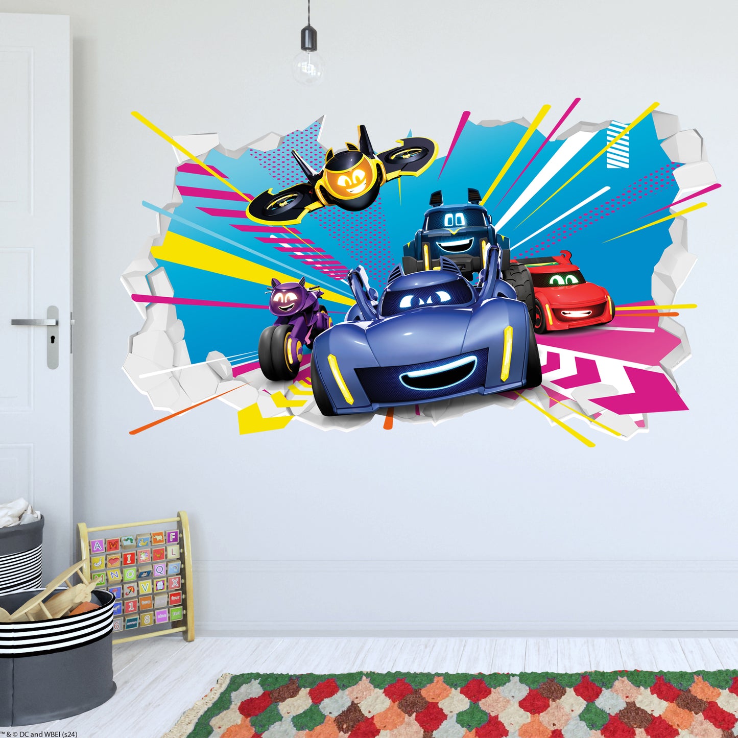 Batwheels™ Wall Sticker - Group Bursting Through Broken Wall Decal DC Superhero Art