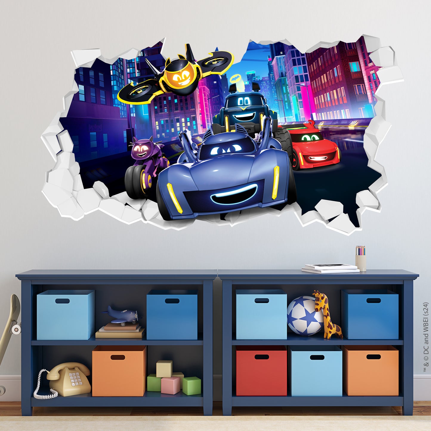 Batwheels™ Wall Sticker - Group Driving Through City Broken Wall Decal DC Superhero Art