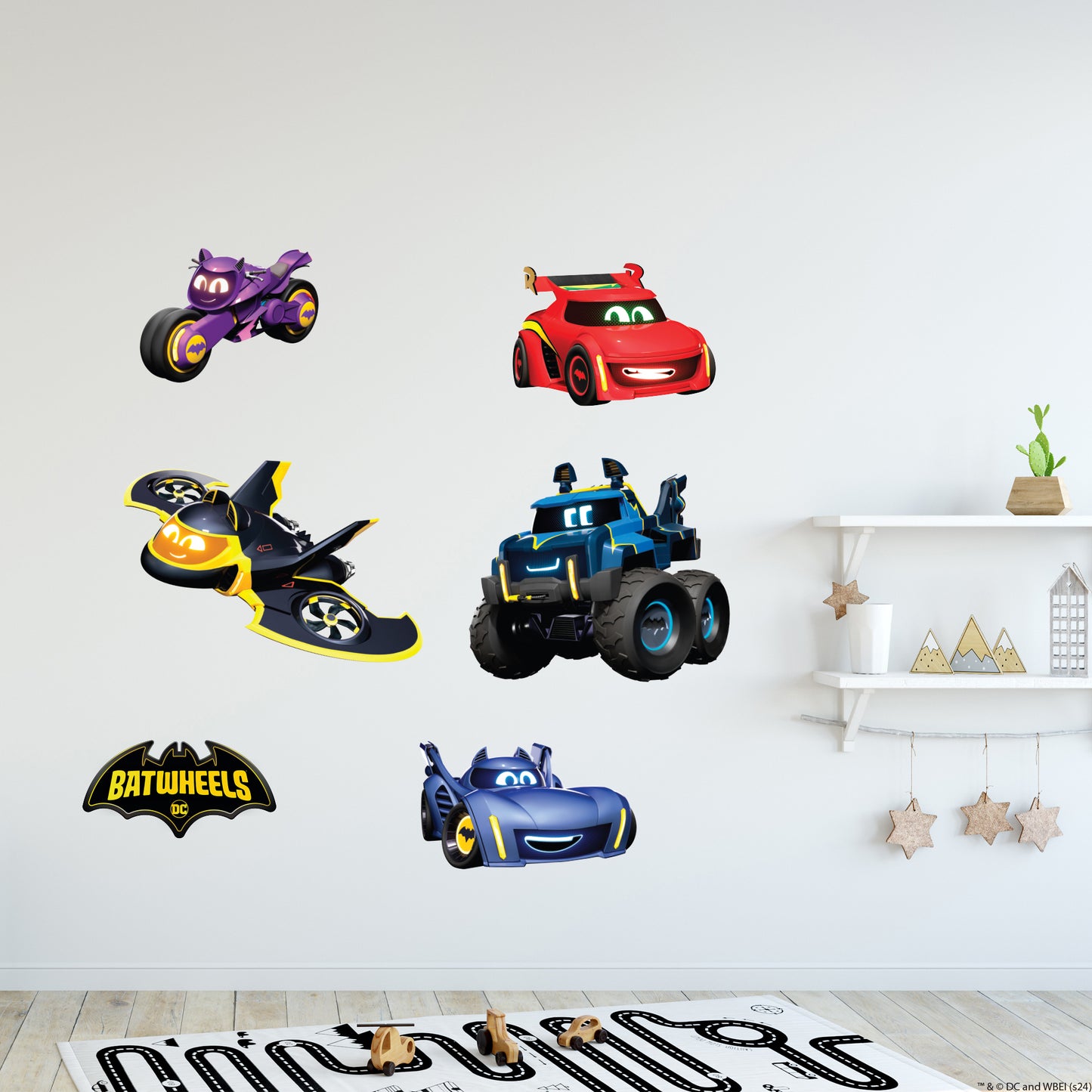 Contents: 1x Batwheels™ Set of 5 Vehicles Wall Sticker, plus fitting instructions.