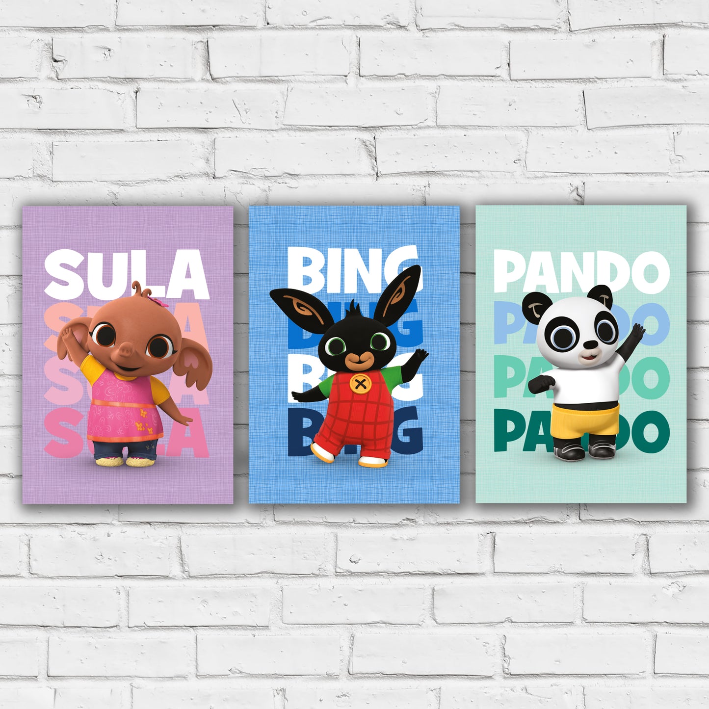 Bing Print - Bing Sula and Pando Repeat Name Set of 3 Posters Wall Art