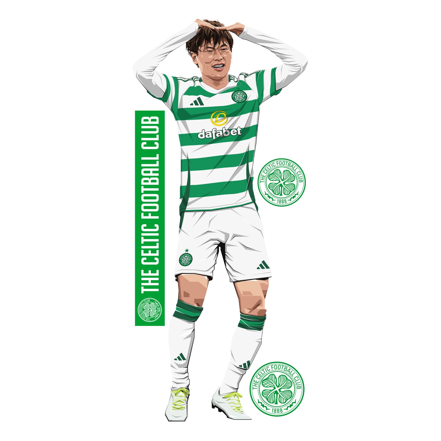 Celtic FC Wall Sticker - Kyogo Player Illustration 24/25 Wall Decal Football Art