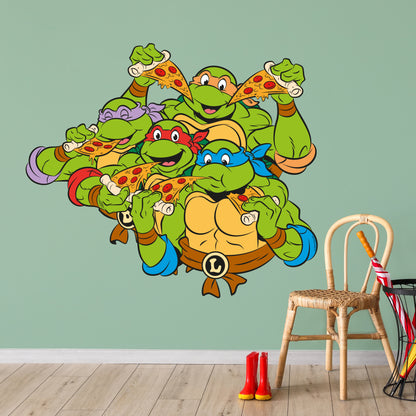 Teenage Mutant Ninja Turtles Wall Sticker - Group Eating Pizza Decal TMNT Art