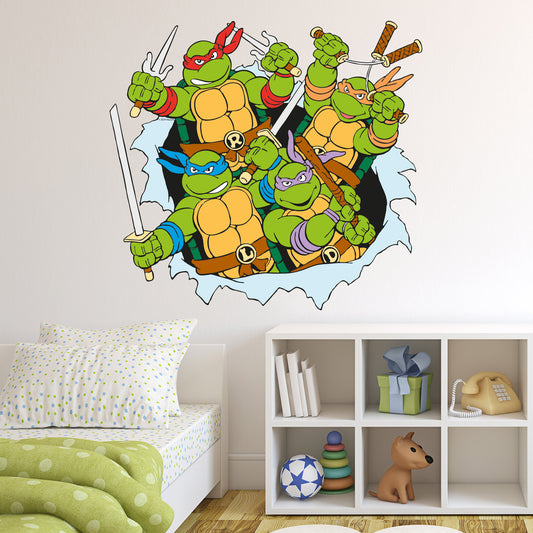 Teenage Mutant Ninja Turtles Wall Sticker - Group Ripping Through Wall Decal TMNT Art