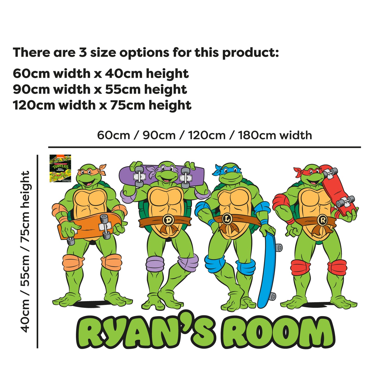 Teenage Mutant Ninja Turtles Wall Sticker - Group Skateboards Personalised Decal TMNT Art