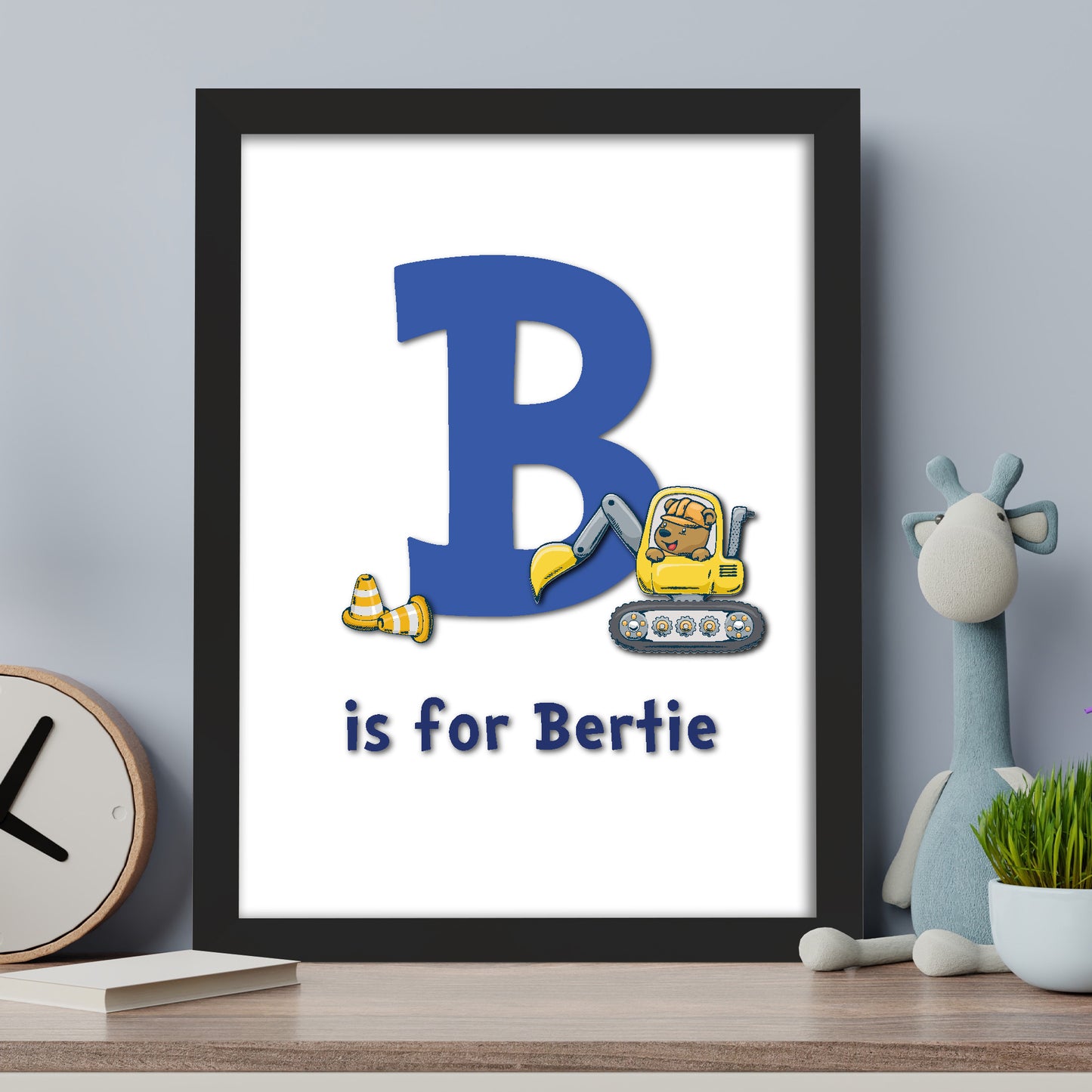 Construction Animal Letter Print -Bear In Digger Poster Wall Art