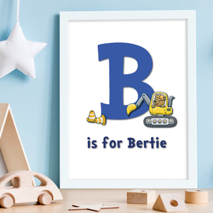 Construction Animal Letter Print -Bear In Digger Poster Wall Art