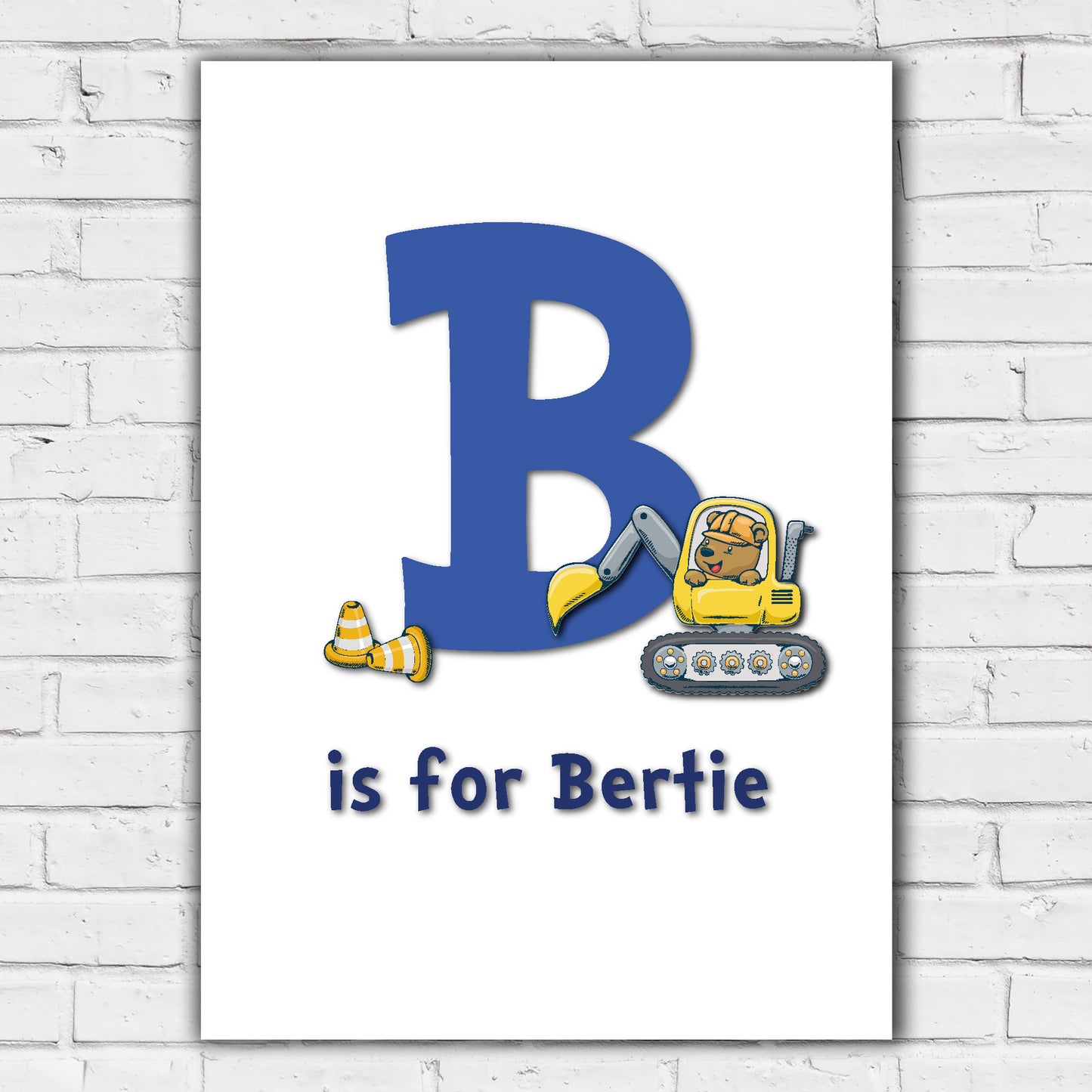 Construction Animal Letter Print -Bear In Digger Poster Wall Art