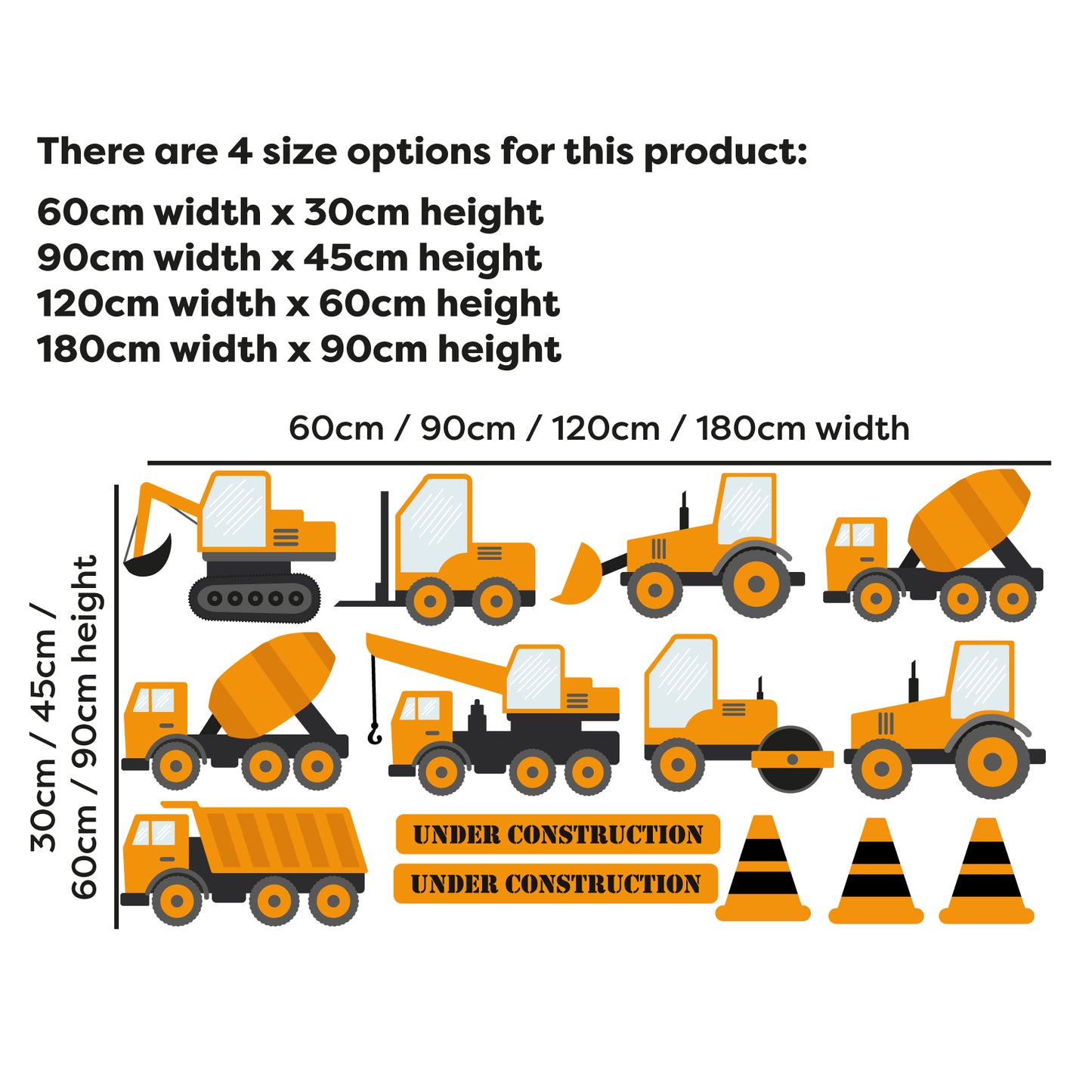 Construction Wall Sticker - Construction Trucks Decal Set