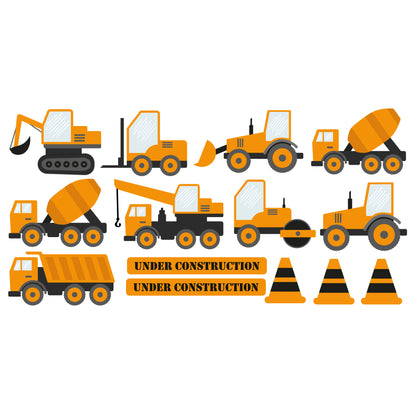 Construction Wall Sticker - Construction Trucks Decal Set