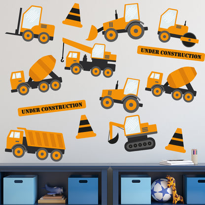 Construction Wall Sticker - Construction Trucks Decal Set