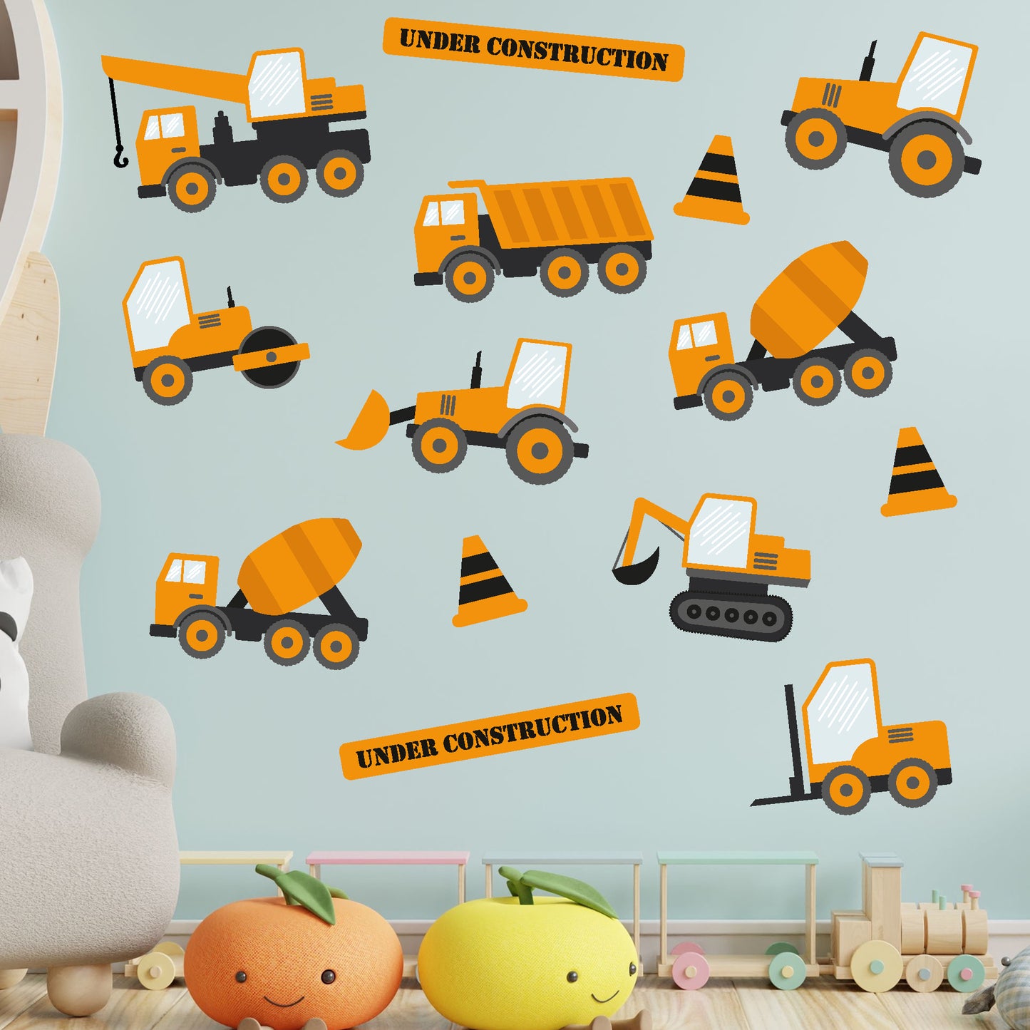 Construction Wall Sticker - Construction Trucks Decal Set