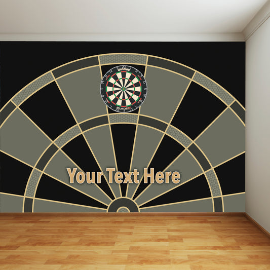 Darts Full Wall Mural - Black Grey and Gold Board with Personalised Text Wall Art