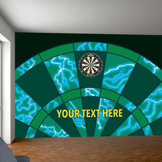 Darts Full Wall Mural - Green Lightning with Personalised Text Wall Art