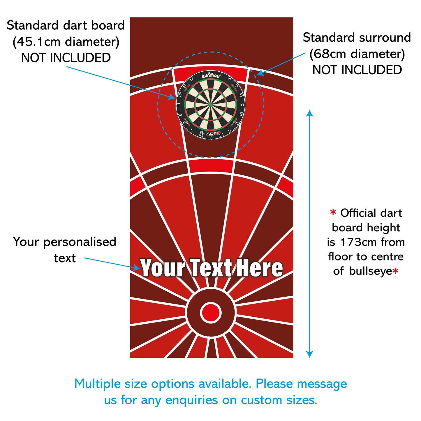 Darts Wall Sticker - Red Board with Personalised Text Wall Art