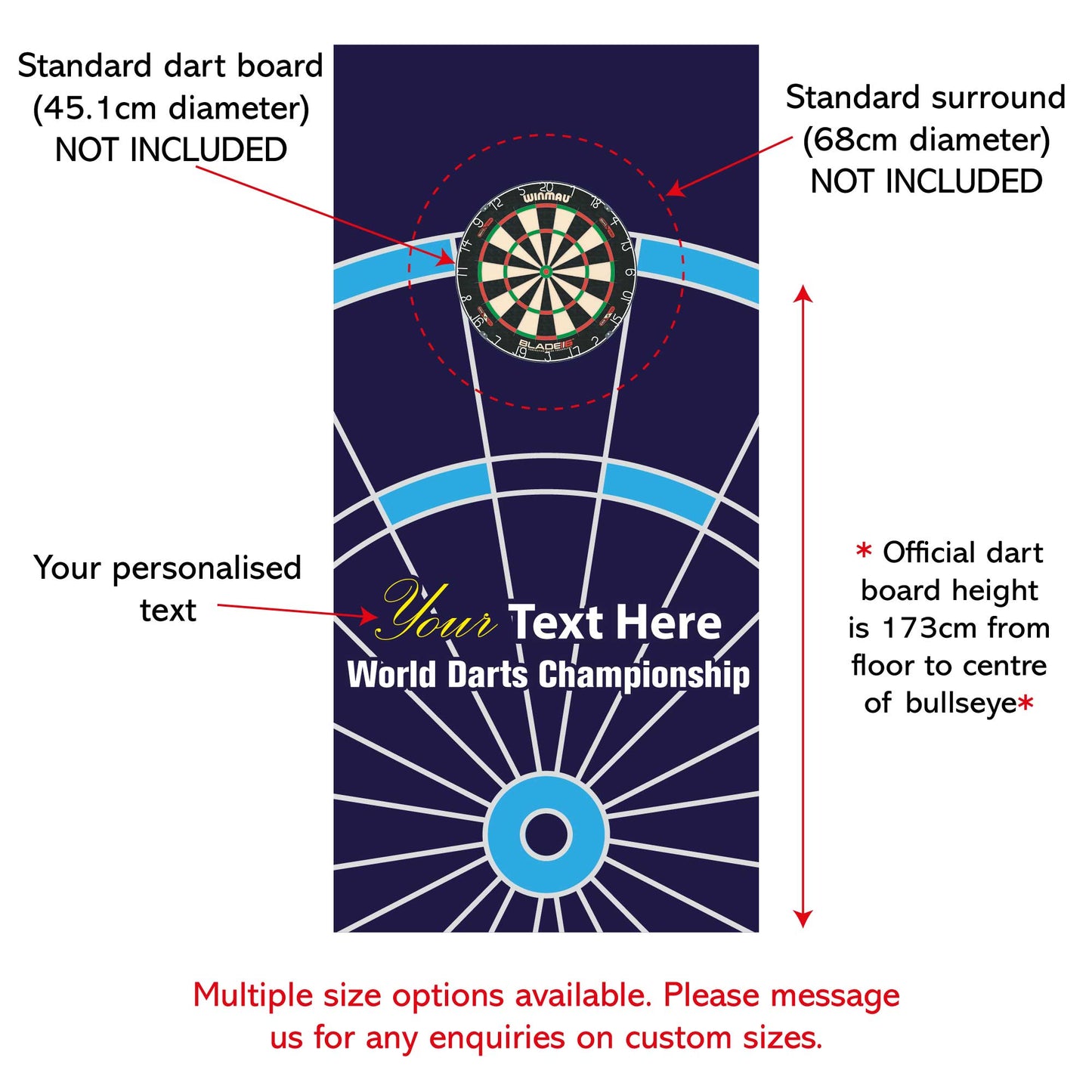 Darts Wall Sticker - Blue Dart Board Personalised Text Wall Art