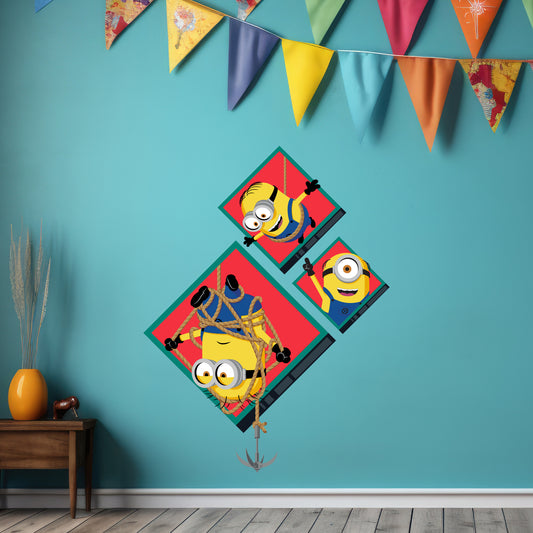 Despicable Me 4 - 3 Minions in Squares Wall Sticker