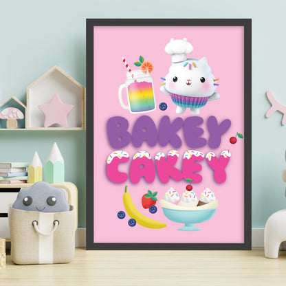 Gabby's Dollhouse Print - Cakey Cat Bakey Cakey Poster Kids Wall Art