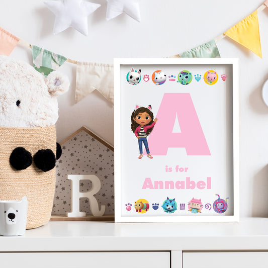 Gabby's Dollhouse Print - Gabby Letter and Name Personalised Poster Kids Wall Art