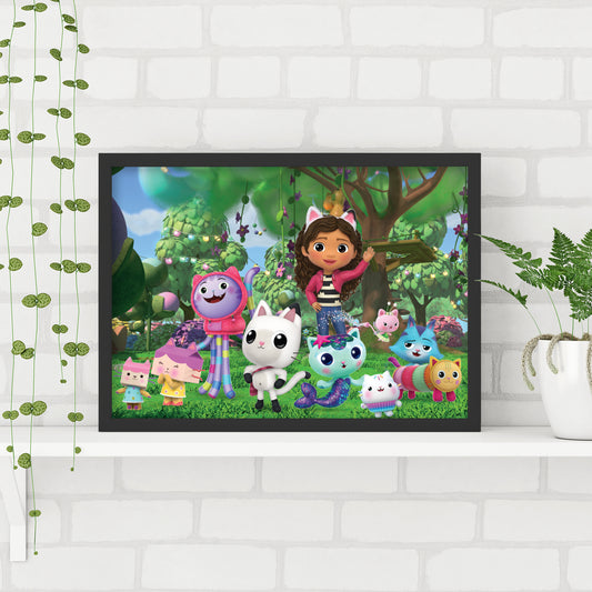 Gabby's Dollhouse Print - Gabby and Friends Waving in Garden Poster Kids Wall Art