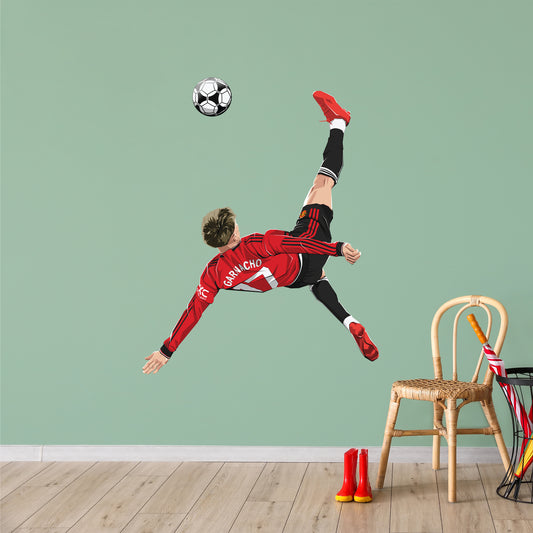 Manchester United FC Wall Sticker - Garnacho Overhead Kick Illustration Decal Art