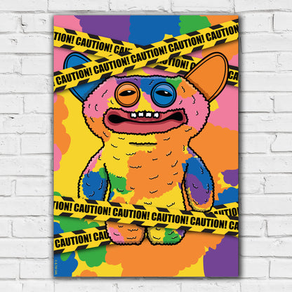 Fuggler Wall Art Print - Grin Grin Multicolour Caution Poster