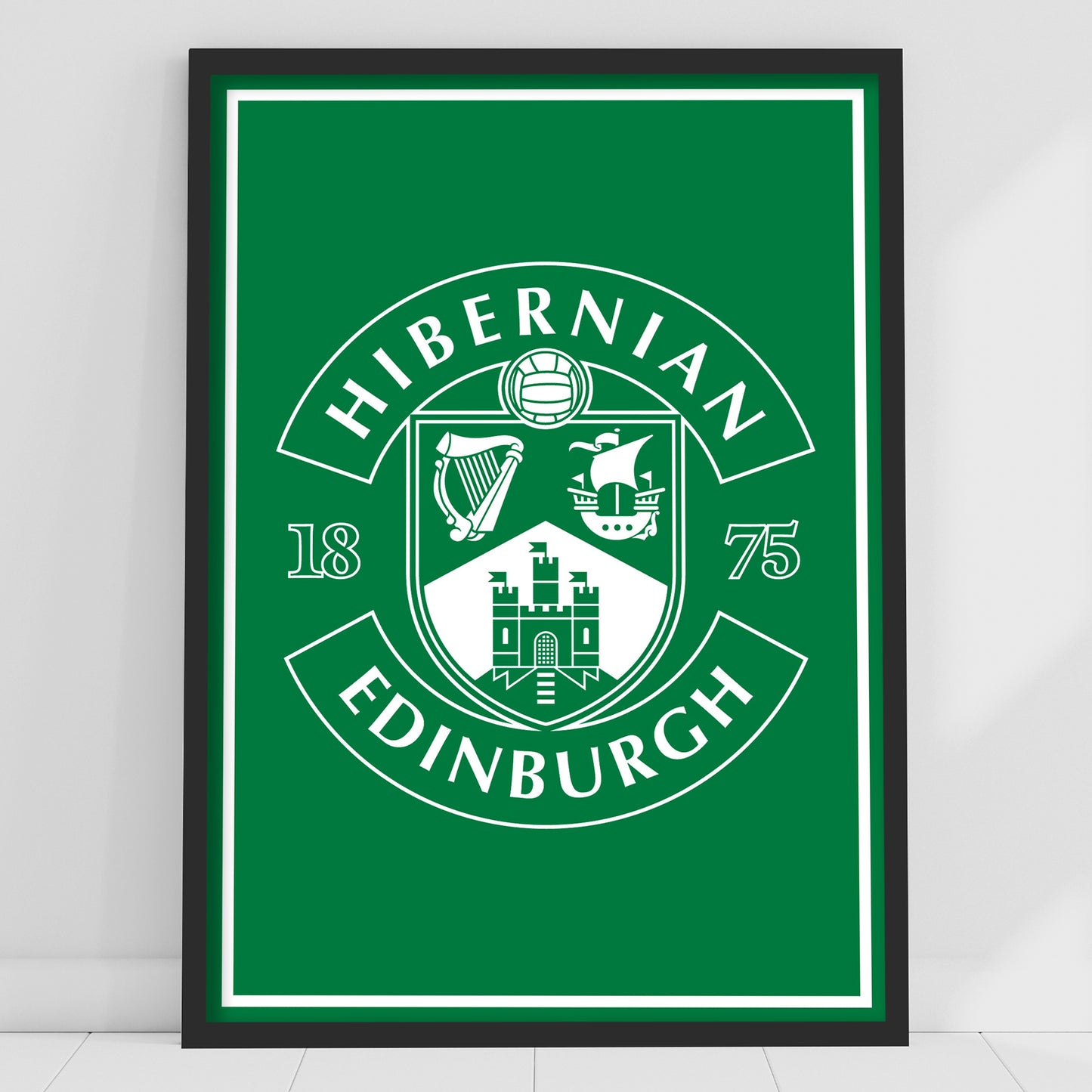 Hibernian FC Print - Hibernian Crest Green Background Poster Football Wall Art