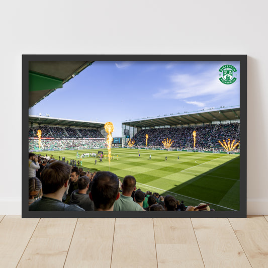 Hibernian FC Print - Stadium with Flames Poster Football Wall Art