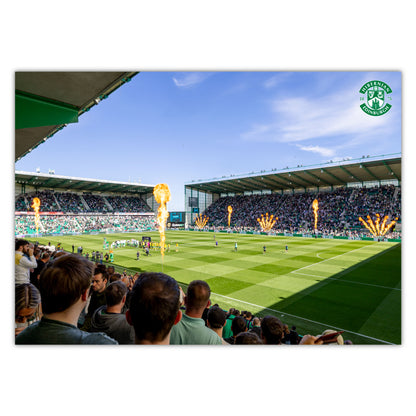 Hibernian FC Print - Stadium with Flames Poster Football Wall Art