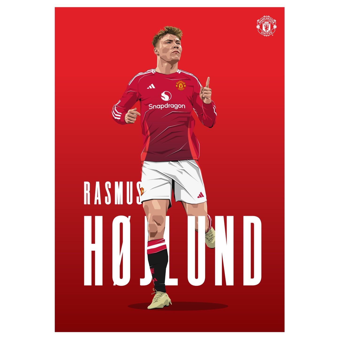 Manchester United FC Print - Hojlund 24/25 Illustration Player Poster Football Wall Art