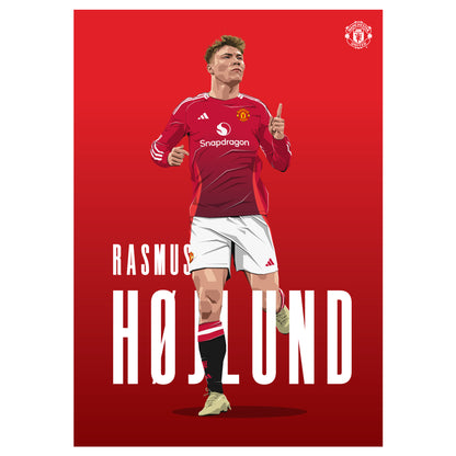 Manchester United FC Print - Hojlund 24/25 Illustration Player Poster Football Wall Art