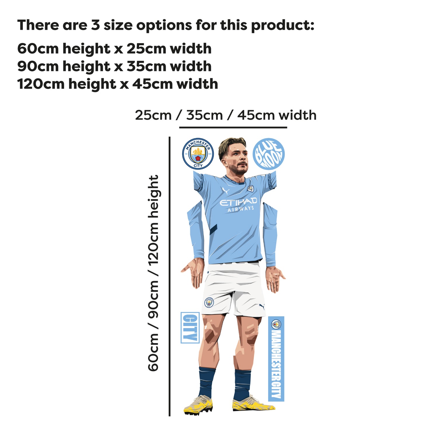 Official Manchester City - Jack Grealish 24-25 Illustration Wall Sticker + Decal Set