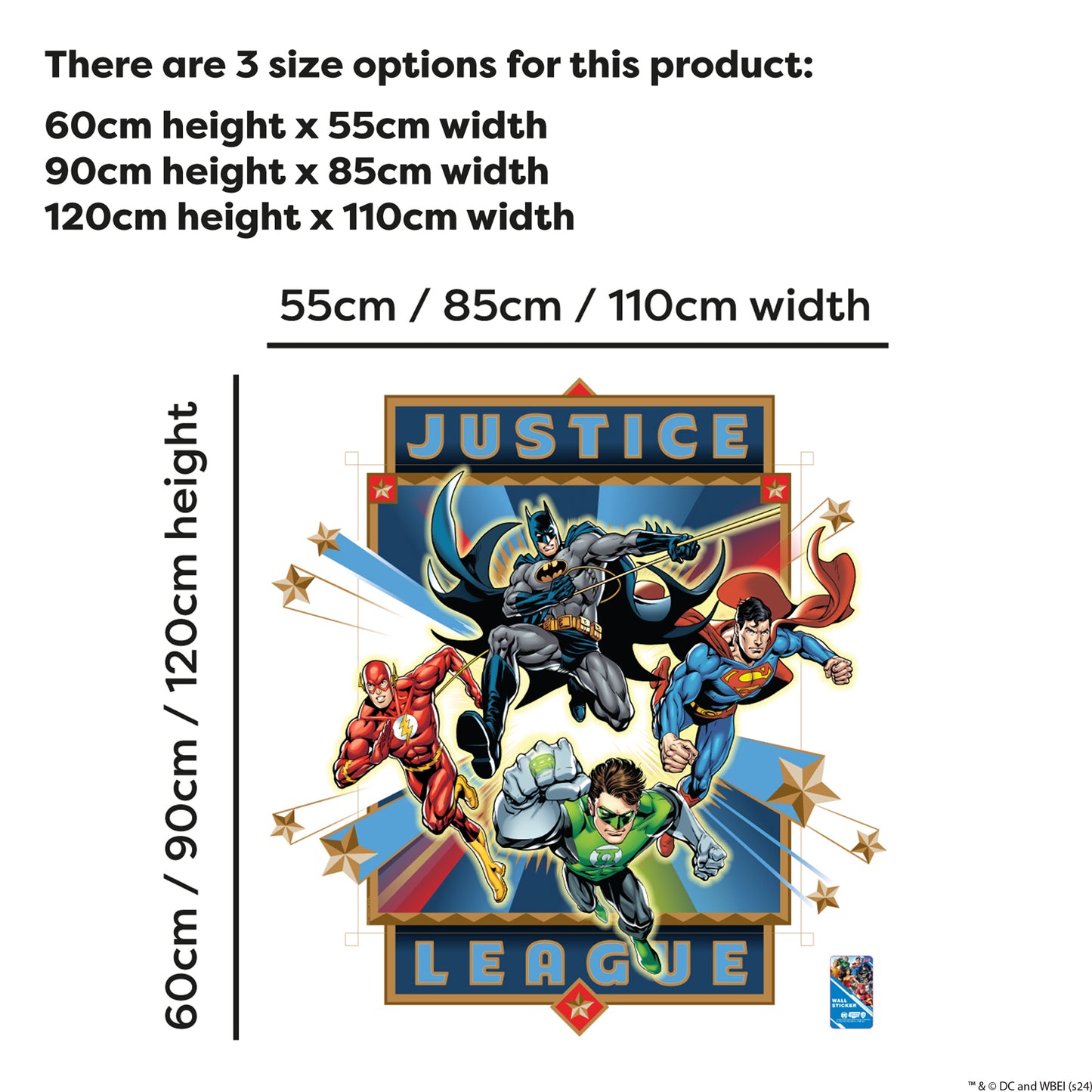 Justice League Wall Sticker - 4 Heroes Bursting Through Frame Wall Decal DC Superhero Art