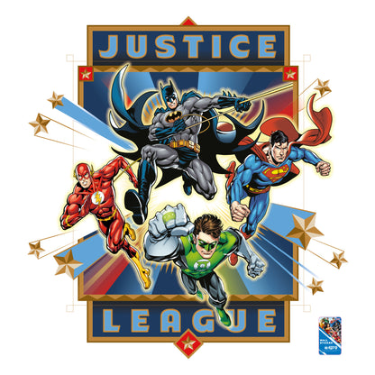 Justice League Wall Sticker - 4 Heroes Bursting Through Frame Wall Decal DC Superhero Art